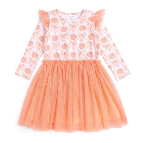 Pumpkin Bow Trellis Long Sleeve Tutu Dress