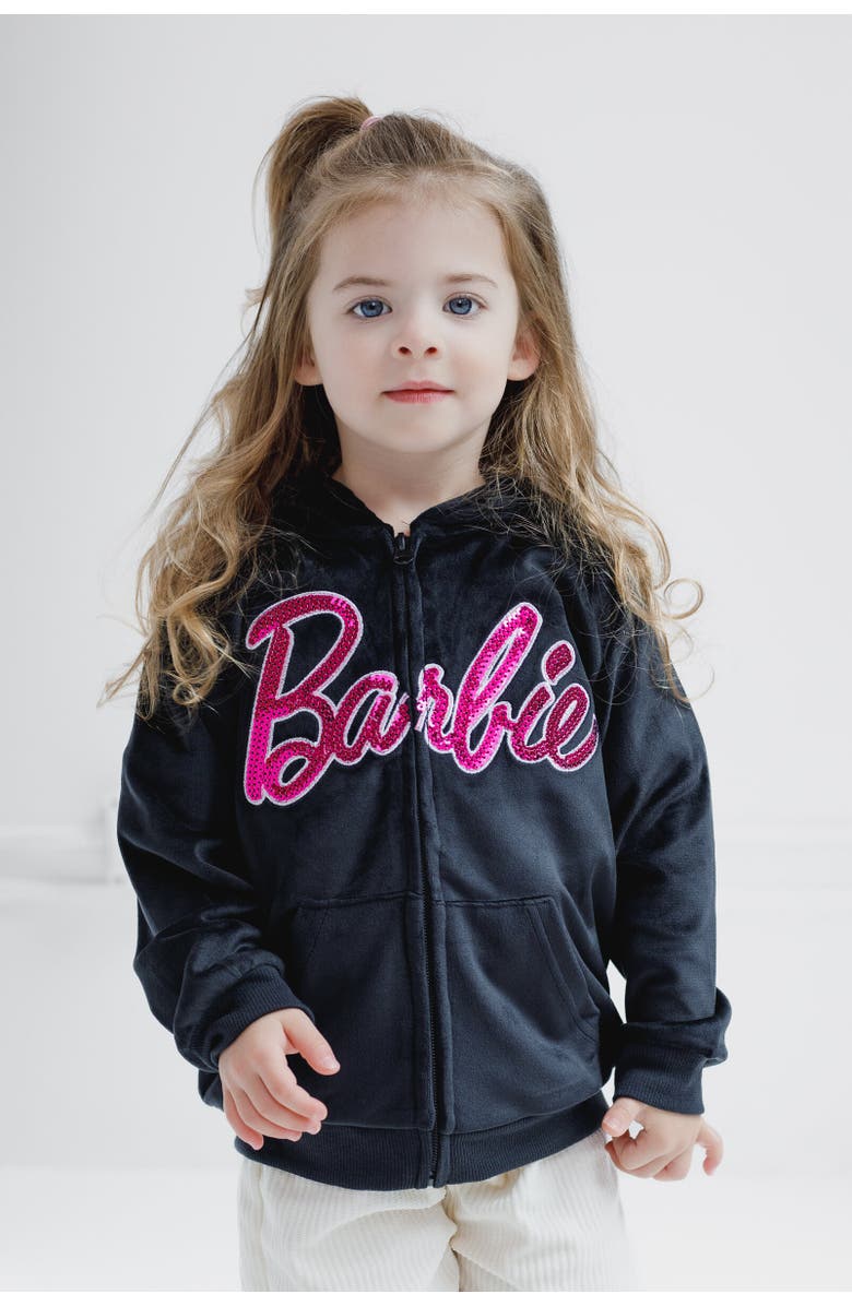 Barbie Zip-Up Hoodie, Alternate, color, Black