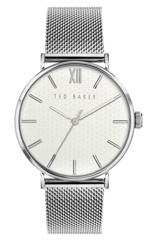Ted Baker Phylipa Gents Mesh Strap Watch, 43mm In Silver/white/silver