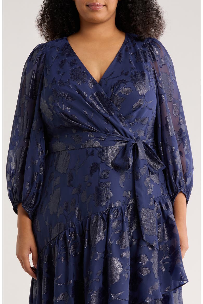 Metallic Long Sleeve High-Low Wrap Dress, Alternate, color, DISTANT MOUNTAIN