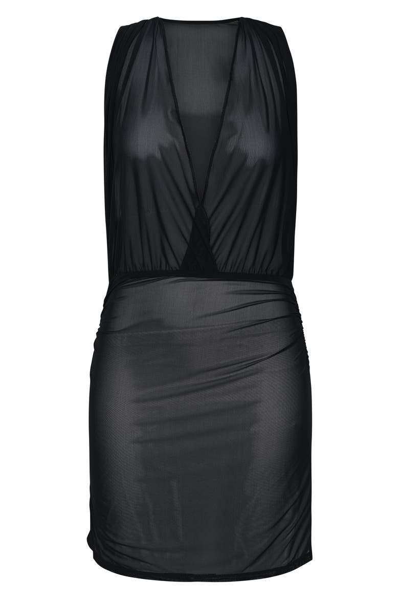 Maximal Sheer Mesh Cover-Up Sundress, Alternate, color, BLACK