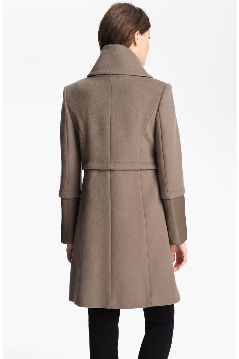 Leather Trim Wool Coat, Alternate, color, OIL/ MINK