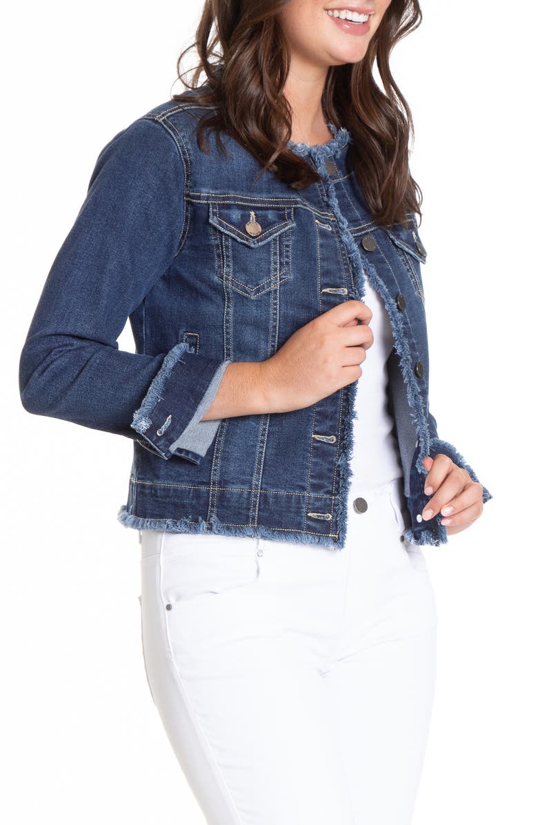 APNY Frayed Collarless Denim Jacket, Alternate, color, Light Indigo