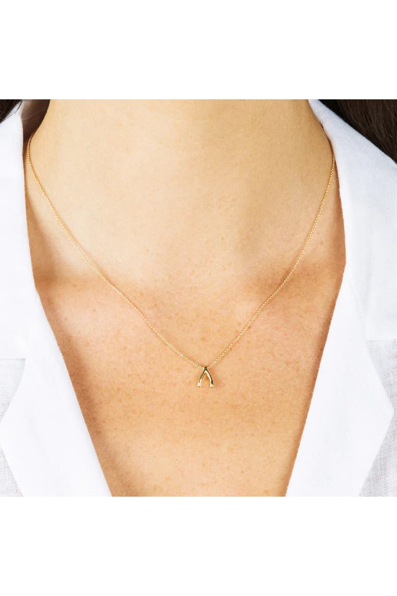 Sterling Silver Mini Wishbone Necklace, Alternate, color, Gold