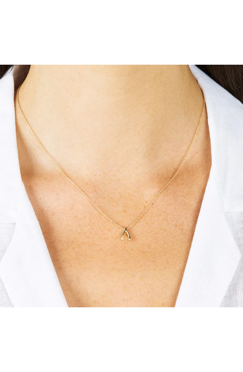 Spero London Sterling Silver Mini Wishbone Necklace, Alternate, color, Gold