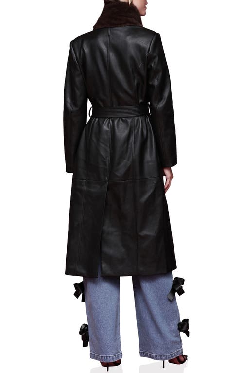 Avec Les Filles Shawl Collar Faux Leather & Faux Fur Wrap Coat In Brown