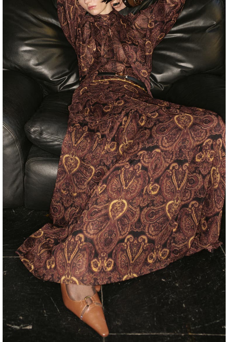 Milano Print Maxi Skirt, Alternate, color, BROWN