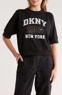 DKNY Rhinestone 1989 Logo Short Sleeve Crop Sweatshirt