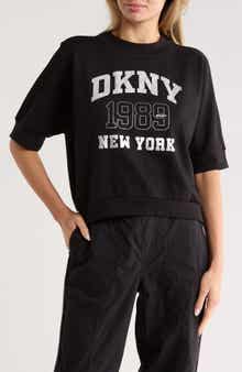 DKNY Rhinestone 1989 Logo Short Sleeve Crop Sweatshirt