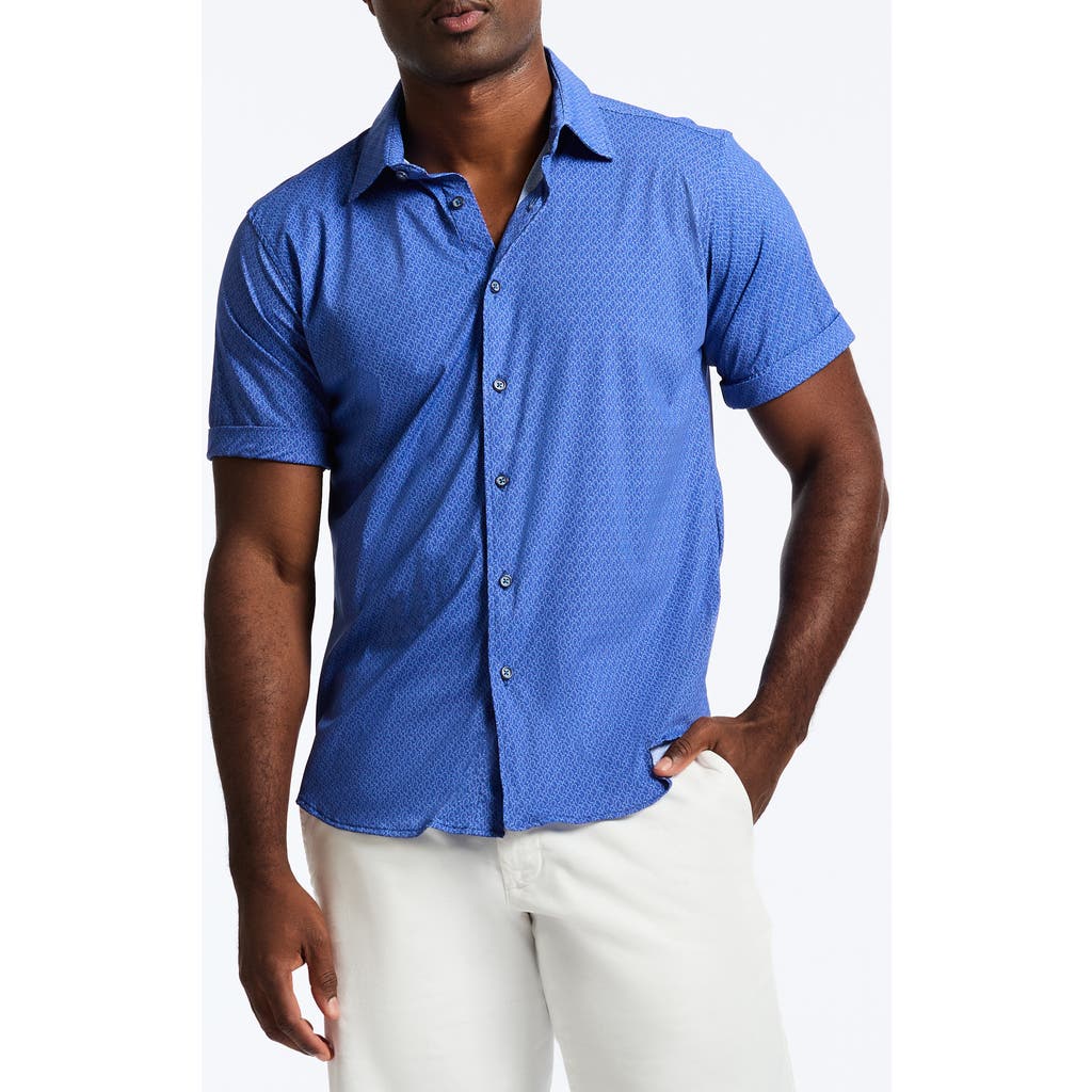 Shop Robert Graham Pidmont Classic Fit Paisley Short Sleeve Knit Button-up Shirt In Blue