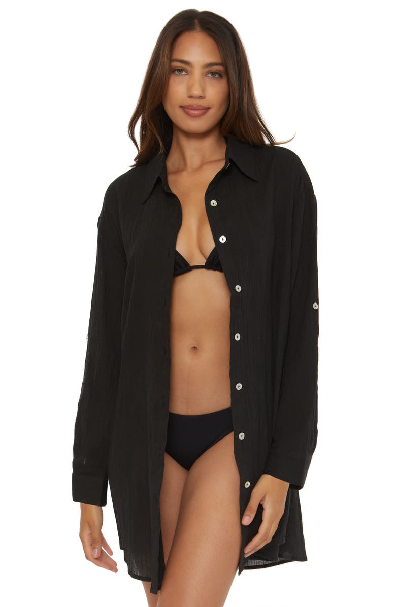 Becca Long Sleeve Cotton Gauze Cover-Up Shirtdress, Alternate, color, 