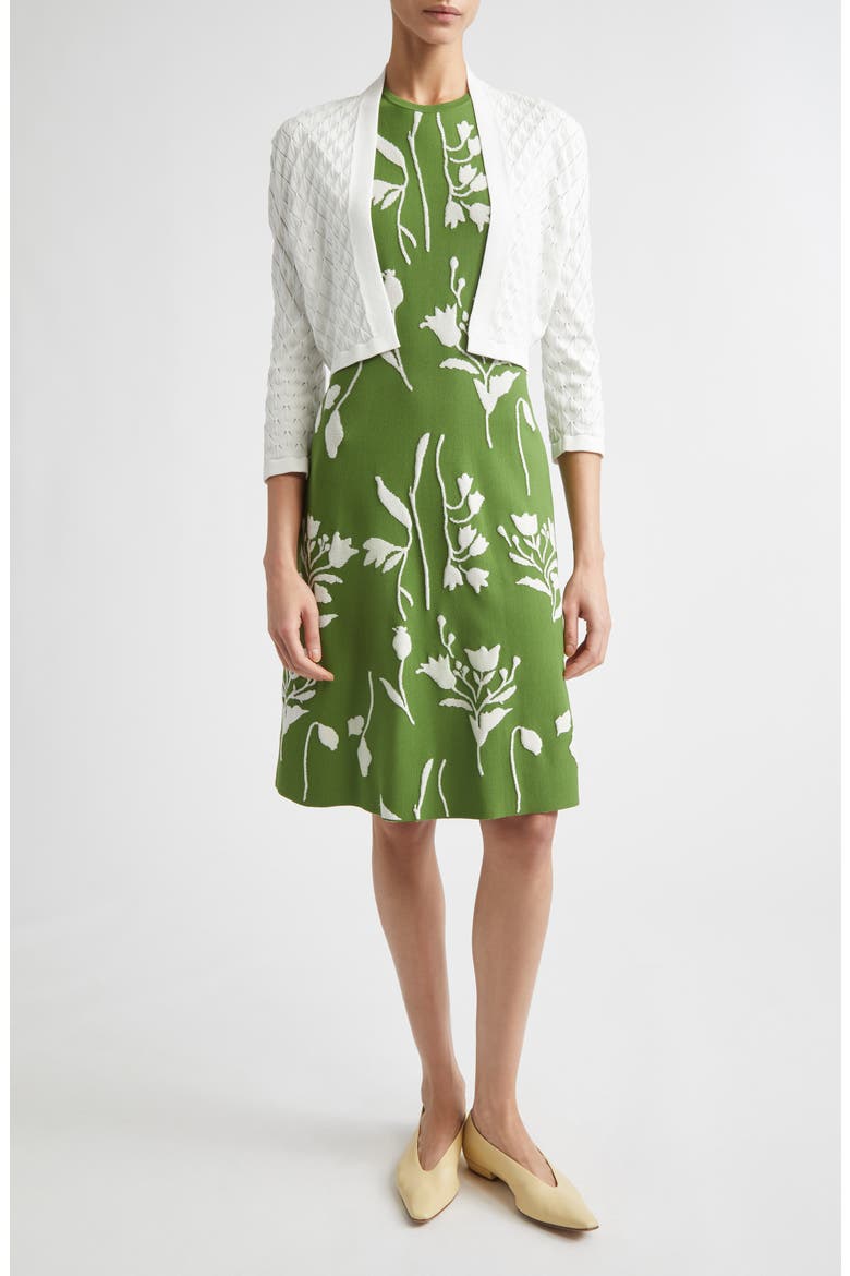 Floral Double Knit Jacquard Sweater Dress, Alternate, color, CACTUS/CREAM