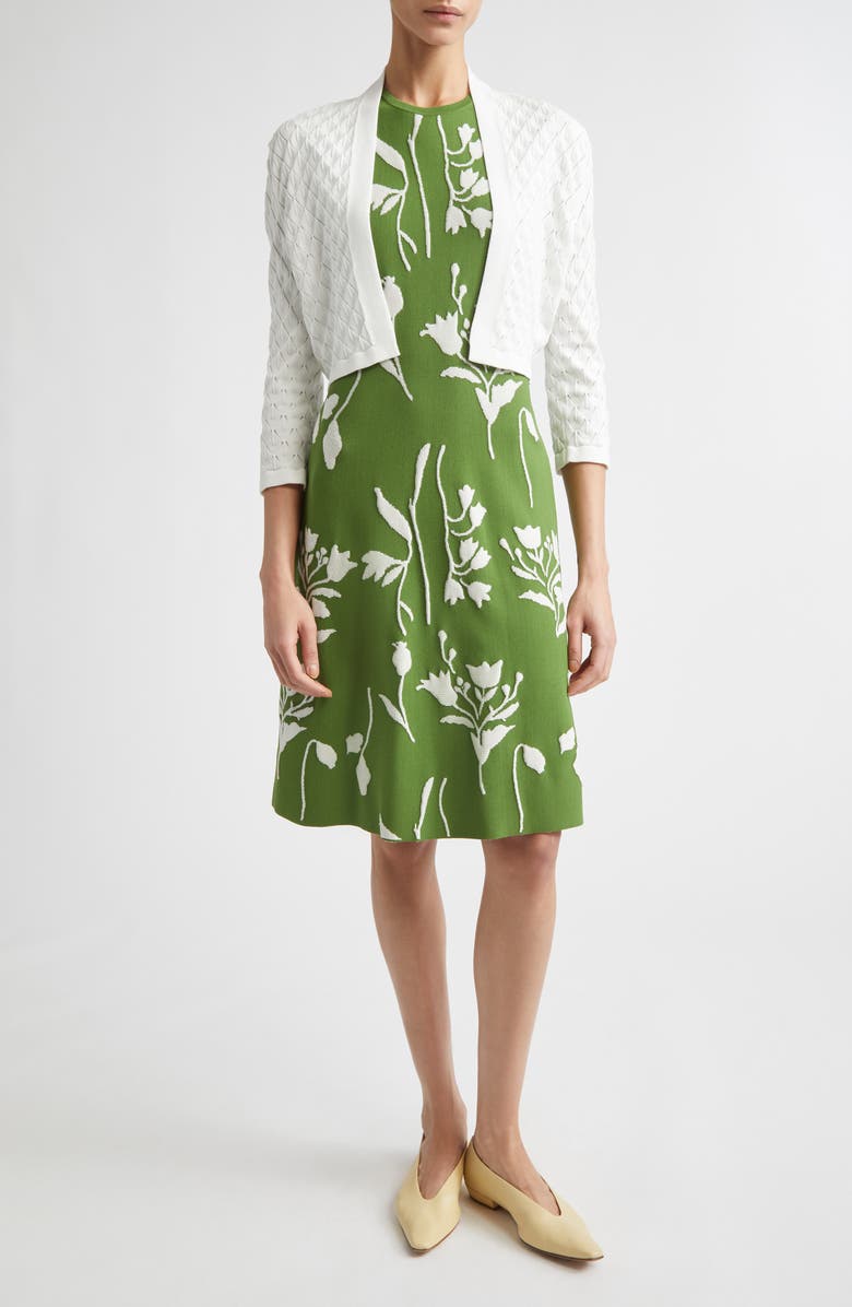 Lela Rose Floral Double Knit Jacquard Sweater Dress, Alternate, color, Cactus/Cream