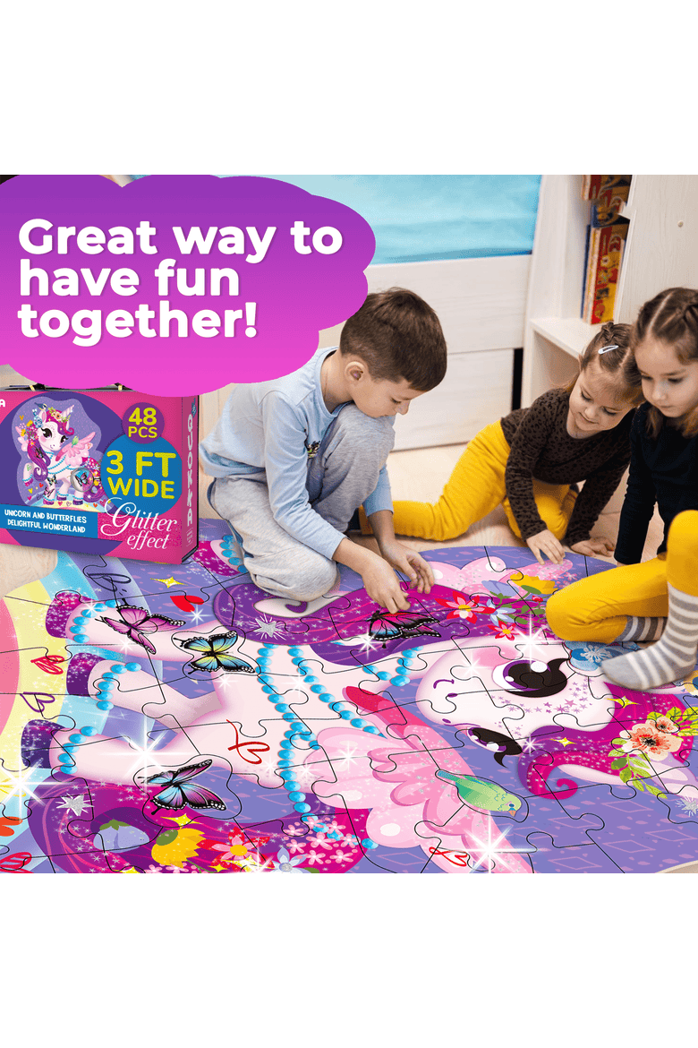 Giant Shaped Glitter Floor Kids Puzzles, Alternate, color, Unicorn