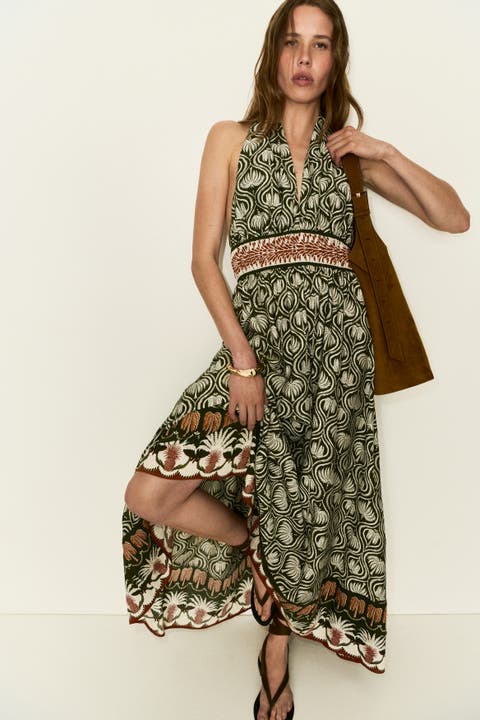 Flared-skirt Halterneck Dress
