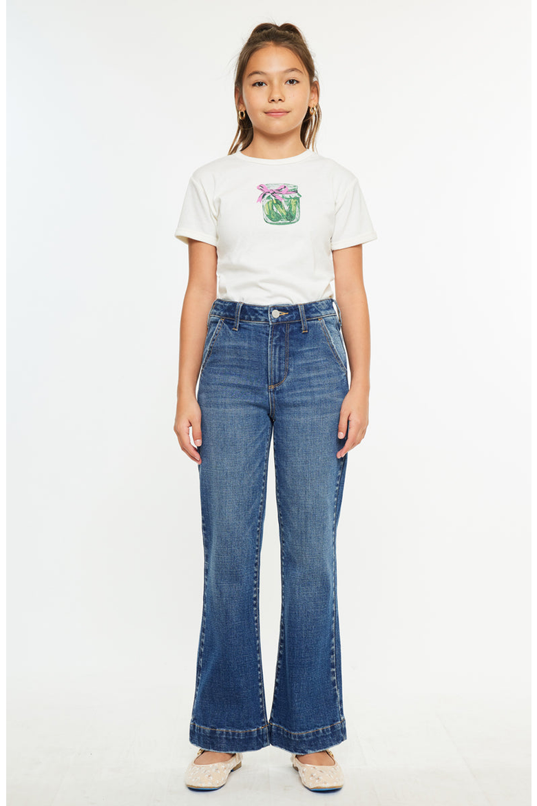 Tini High Rise Wide Leg Kids Trousers, Main, color, Medium Wash