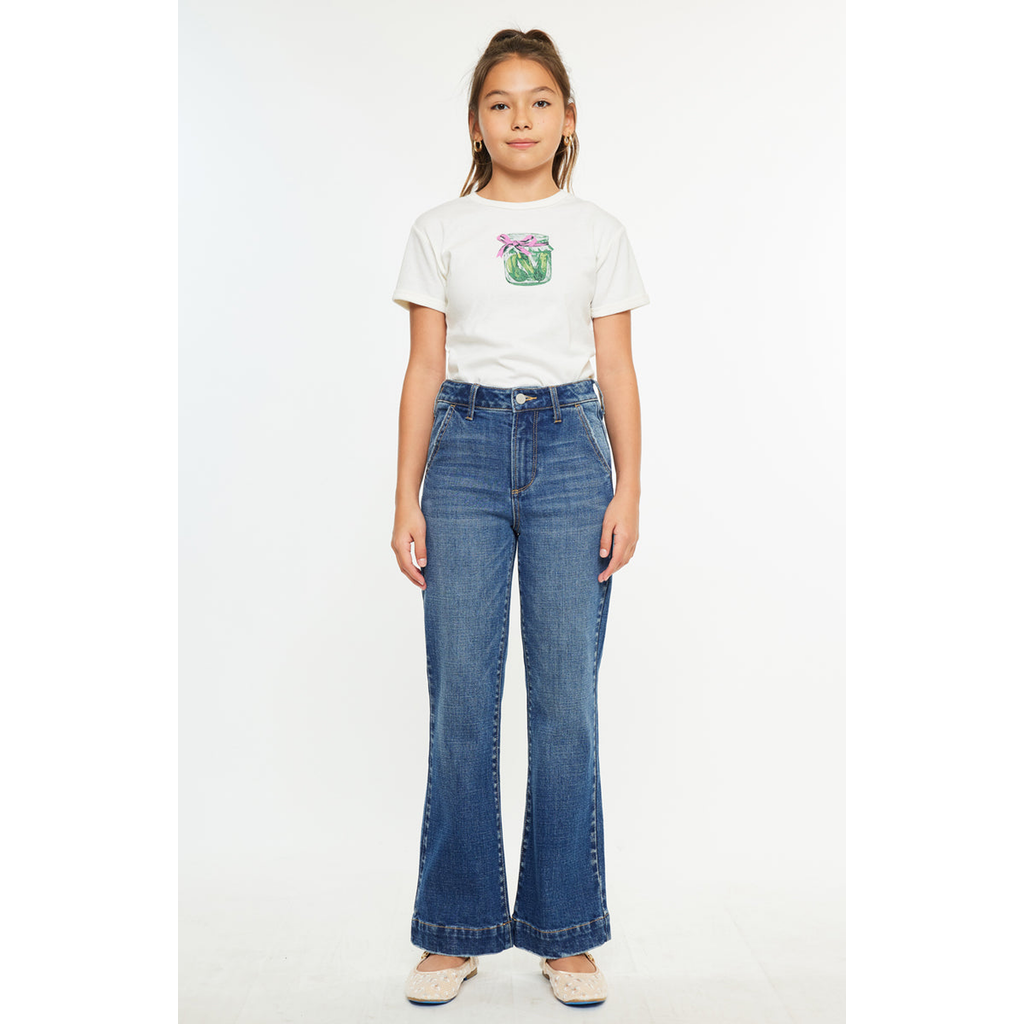 Kancan Tini High Rise Wide Leg Kids Trousers In Blue