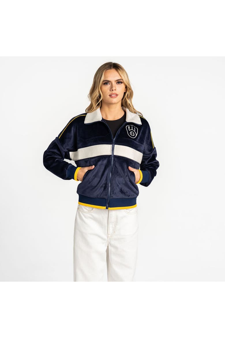 Women's The Wild Collective  Navy Milwaukee Brewers Velvet Cord Full-Zip Jacket, Main, color, Navy