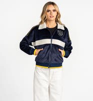 THE WILD COLLECTIVE Women's The Wild Collective Navy Milwaukee Brewers Velvet Cord Full-Zip Jacket