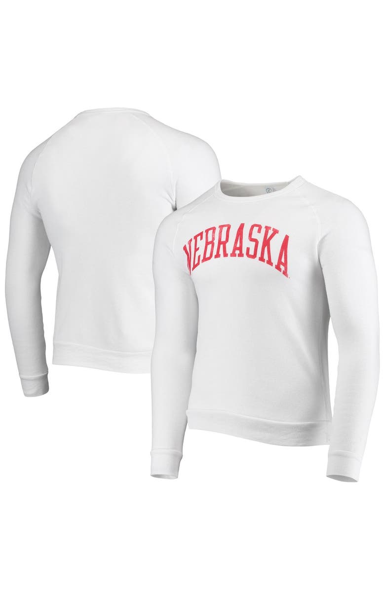 ALTERNATIVE APPAREL Men's Alternative Apparel White Nebraska Huskers The Champ Tri-Blend Raglan Pullover Sweatshirt, Main, color, 