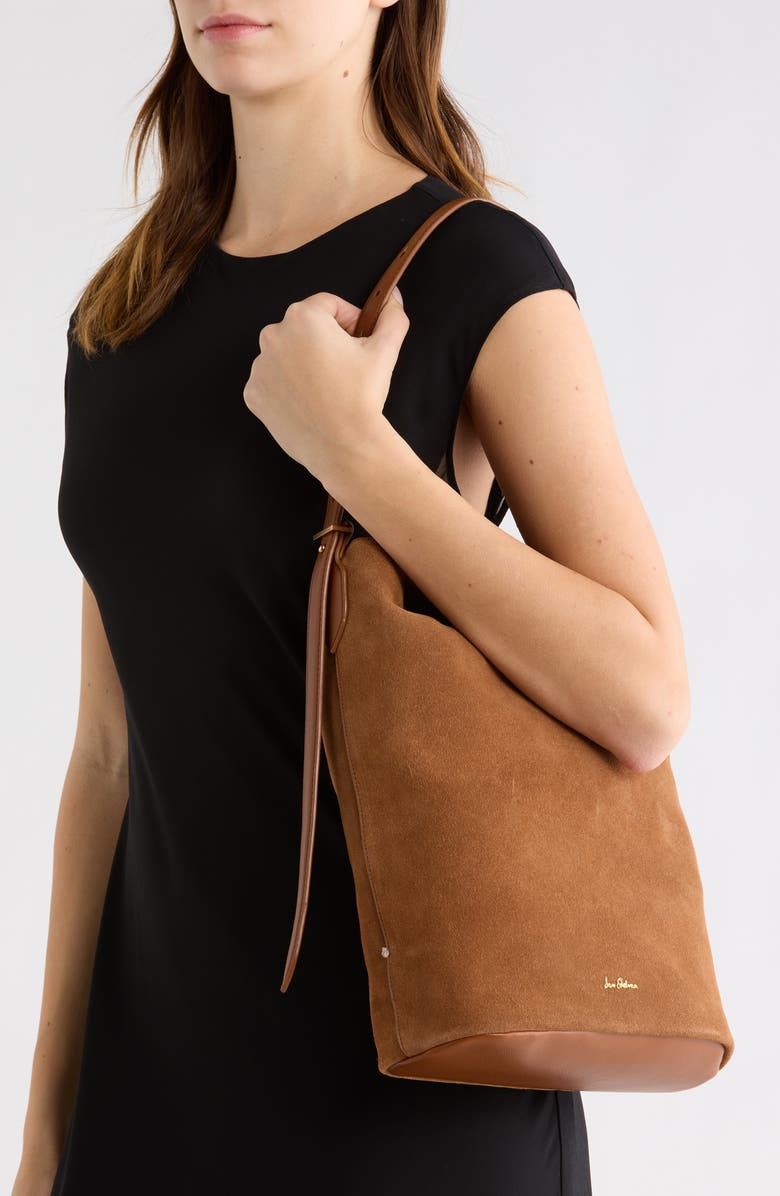 Sam Edelman Harlyn Suede Bucket Bag, Alternate, color, Caramel