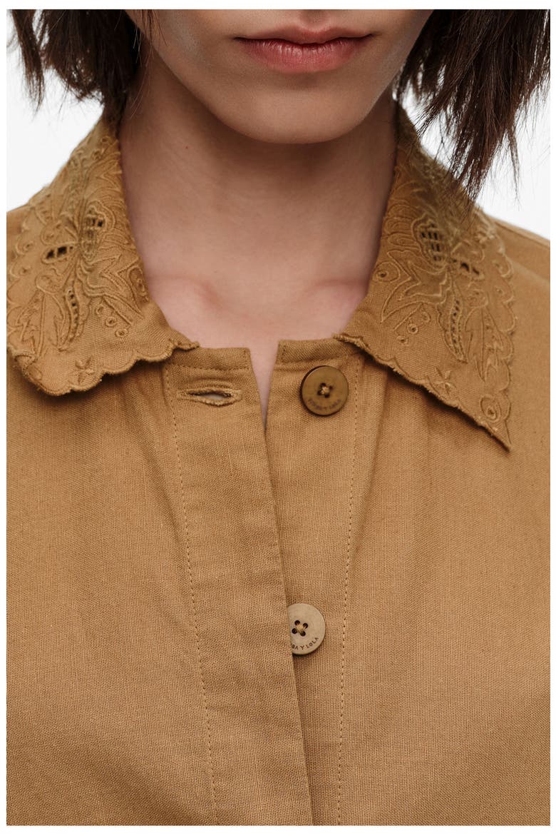 Embroidered Cotton-Linen Jacket, Alternate, color, CAMEL