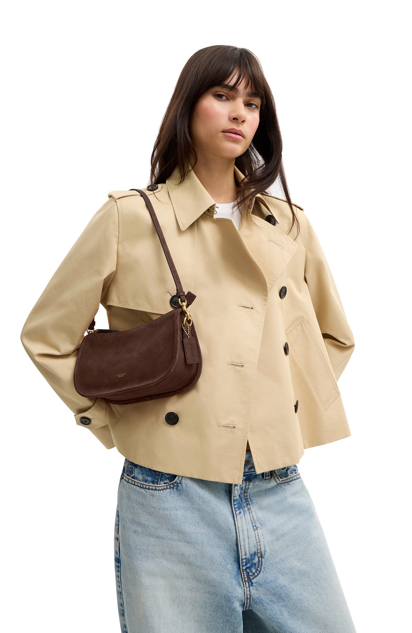 Waverly Suede Shoulder Bag, Alternate, color, DARK CHOCOLATE