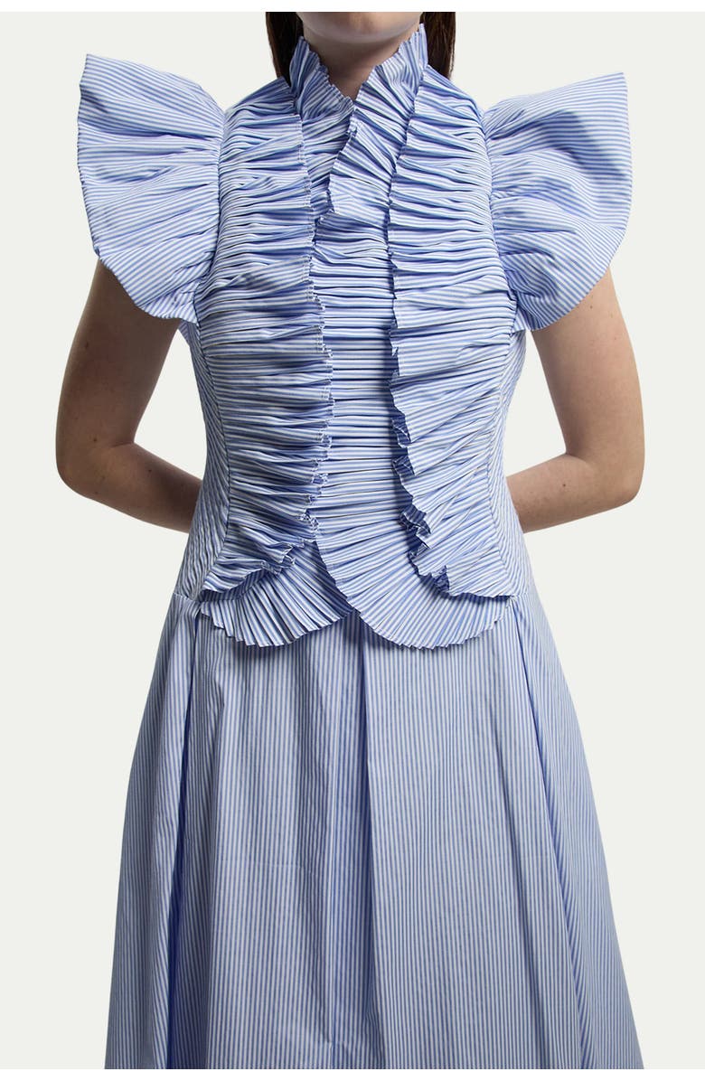 Karen Millen High Neck Pleated Ruffle Midi Dress, Alternate, color, Stripe