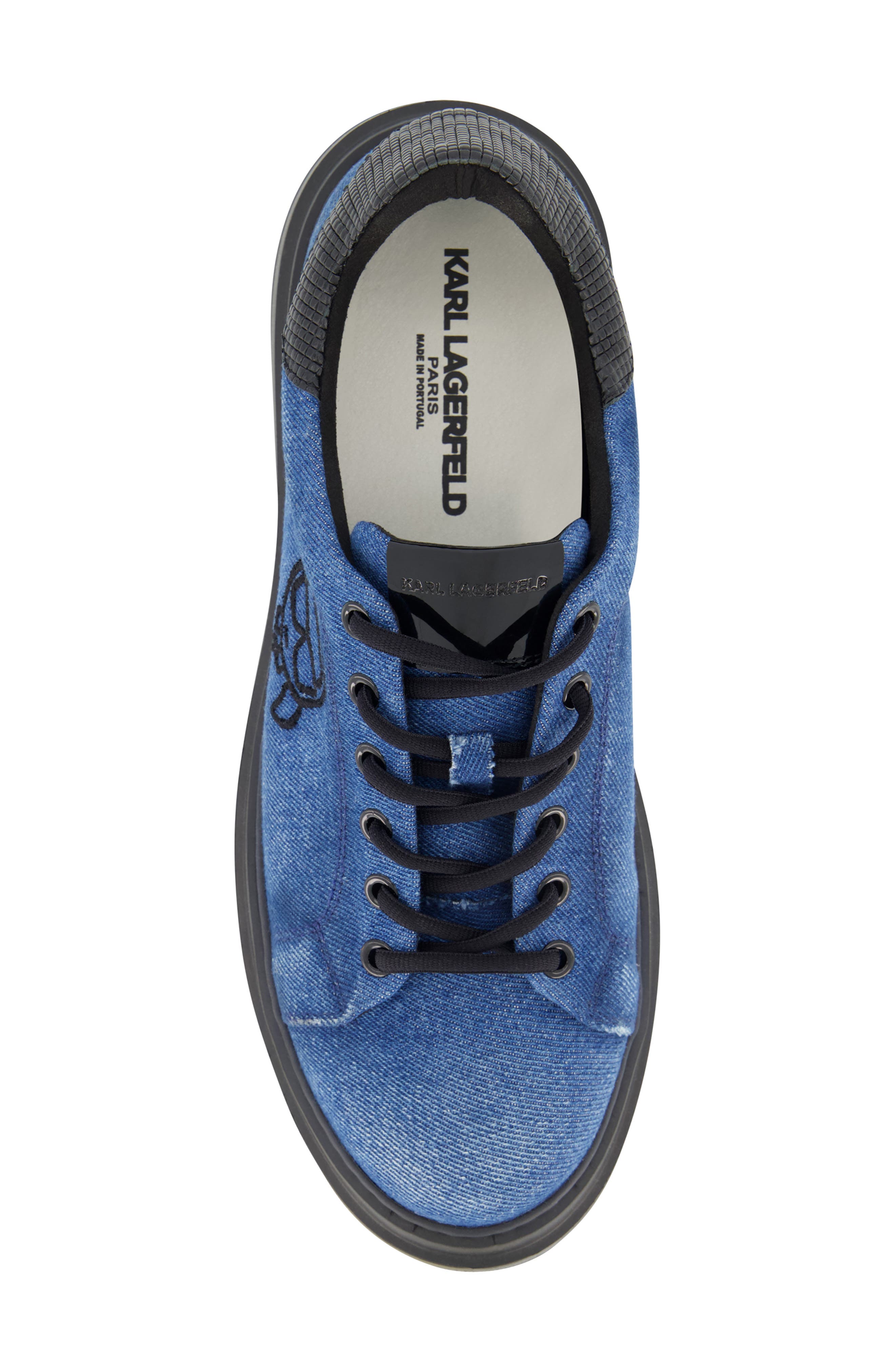 KARL LAGERFELD PARIS Karl Head Profile Sneaker, Alternate, color, Denim Indigo Wash