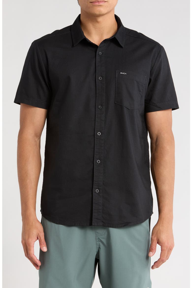 Douglas Solid Short Sleeve Cotton Button-Up Shirt, Main, color, BLACK