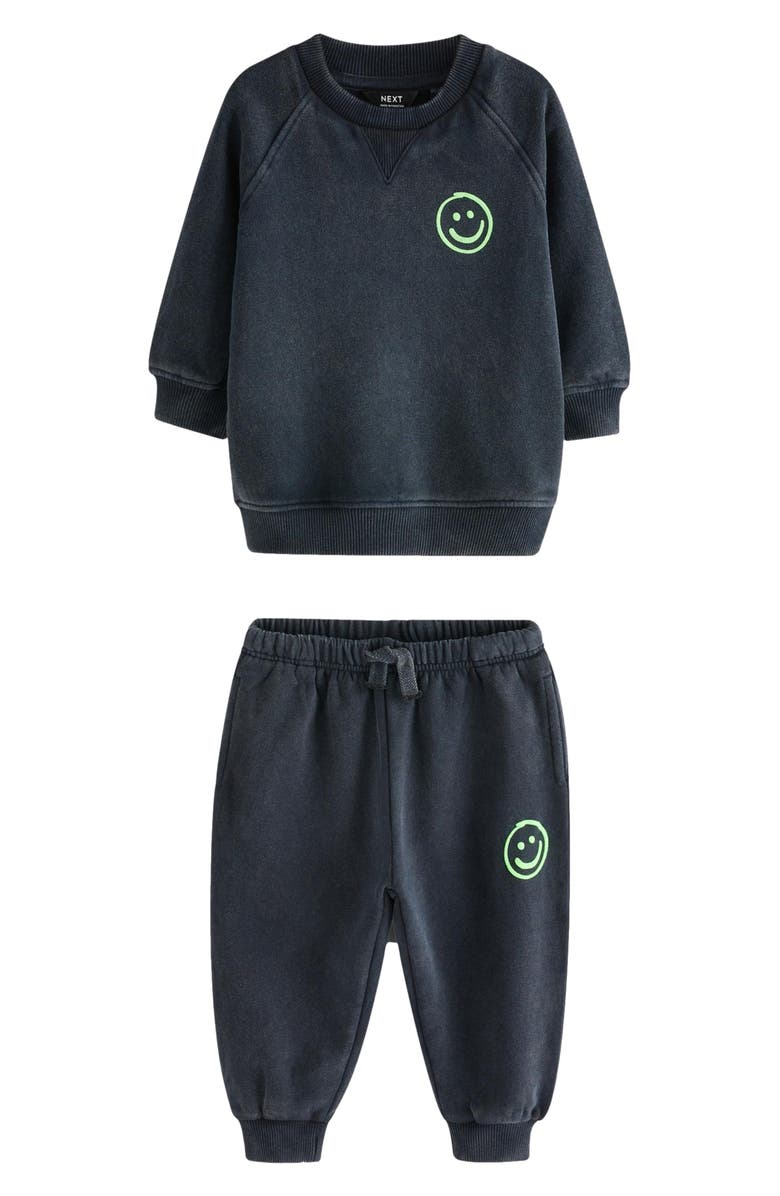 NEXT Kids' Washed Smiley Face Crewneck Sweatshirt & Joggers Set, Main, color, 