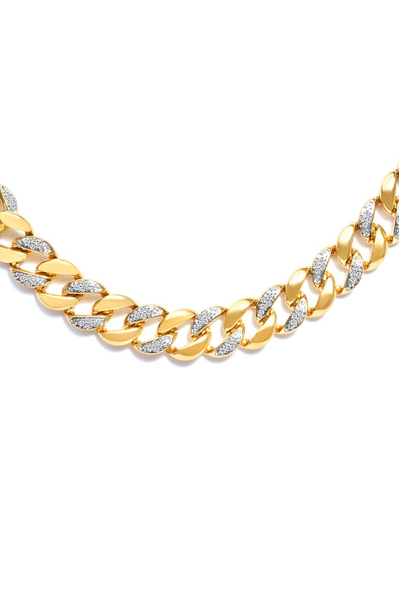 14K Yellow Gold Plated Silver 1.0 Cttw Diamond Cuban Link Necklace, Alternate, color, Yellow Gold over Silver