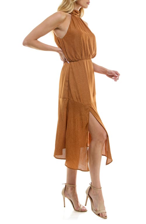 Socialite Tiered Satin Midi Dress In Camel