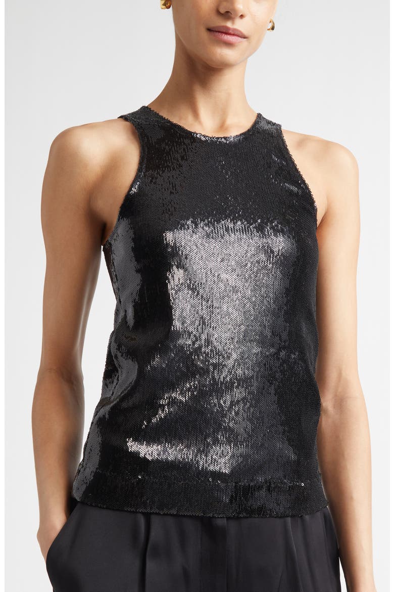 Curved Sequin Tank, Alternate, color, BLACK