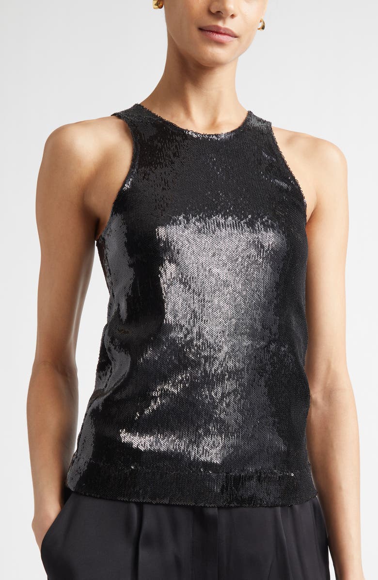 TOTEME Curved Sequin Tank, Alternate, color, Black