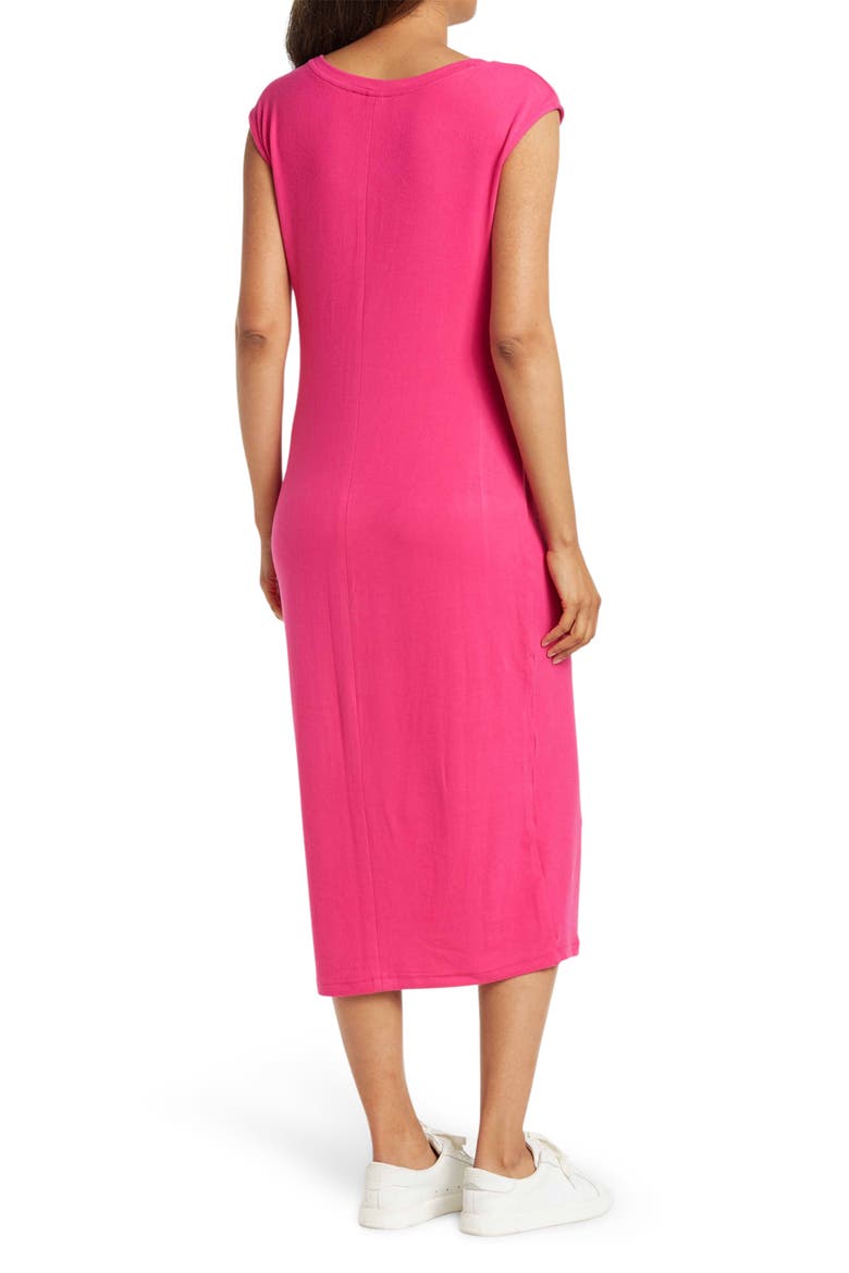 Philosophy Cashmere Cap Sleeve V-Neck Midi Dress, Alternate, color, CERISE