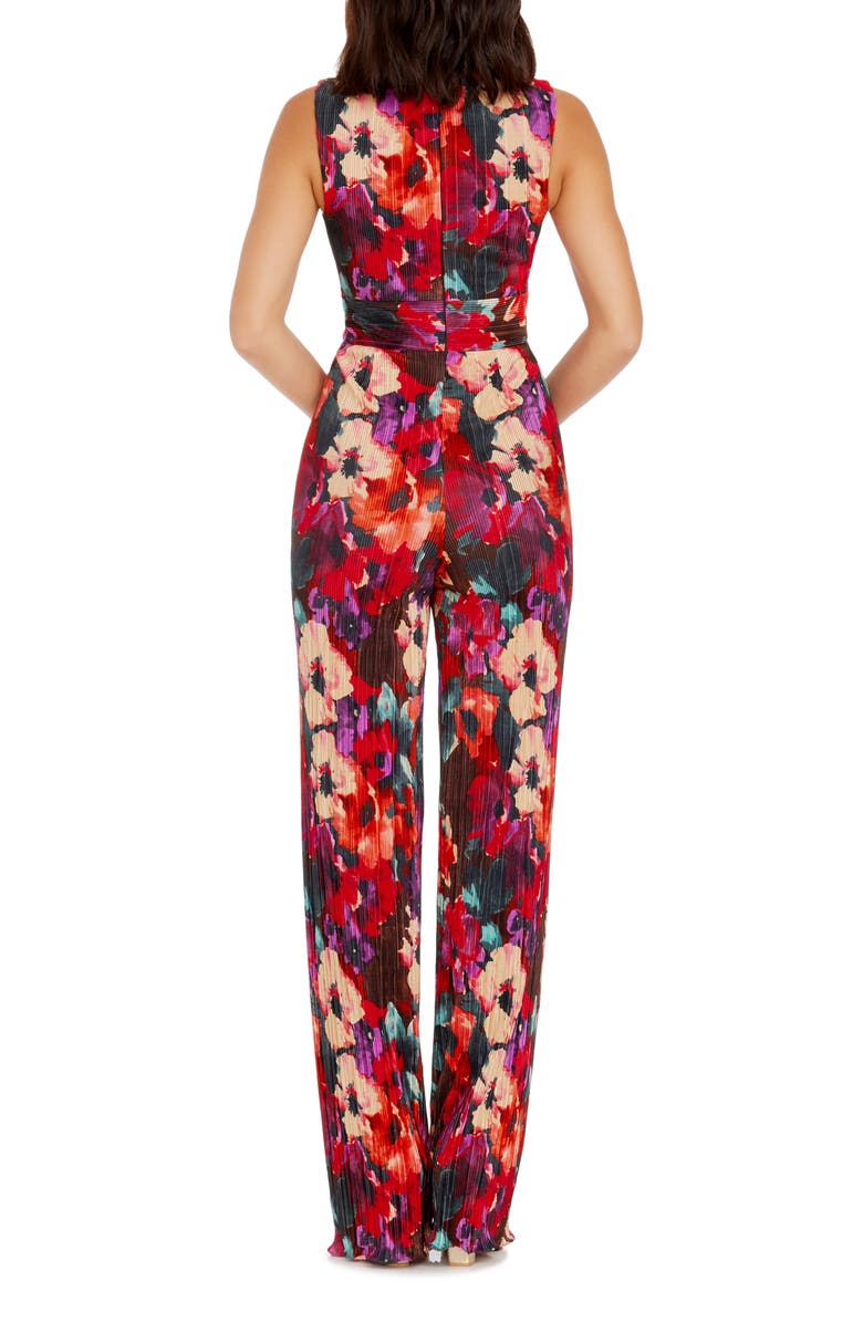 Dress the Population Hunter Floral Print Plissé Sleeveless Jumpsuit, Alternate, color, Rouge Multi