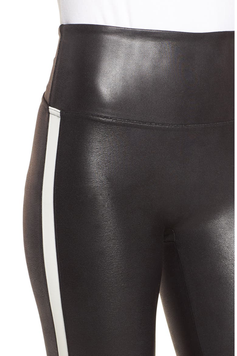 Side Stripe Faux Leather Leggings, Alternate, color, VERY BLACK/ WHT