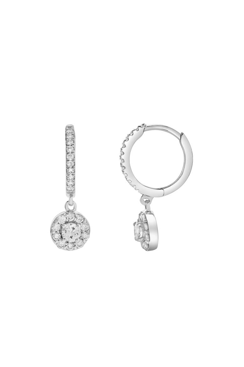 Belinda Pave Round Diamond Drop Huggie Hoop Earrings in 14K Gold, Alternate, color, 14K White Gold