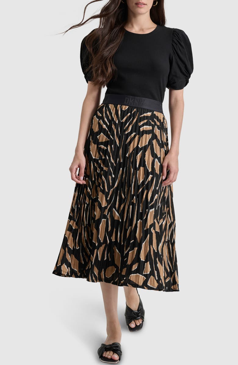 DKNY Pleated Hacci Knit Midi Skirt, Alternate, color, Abstract Geometric Truffle