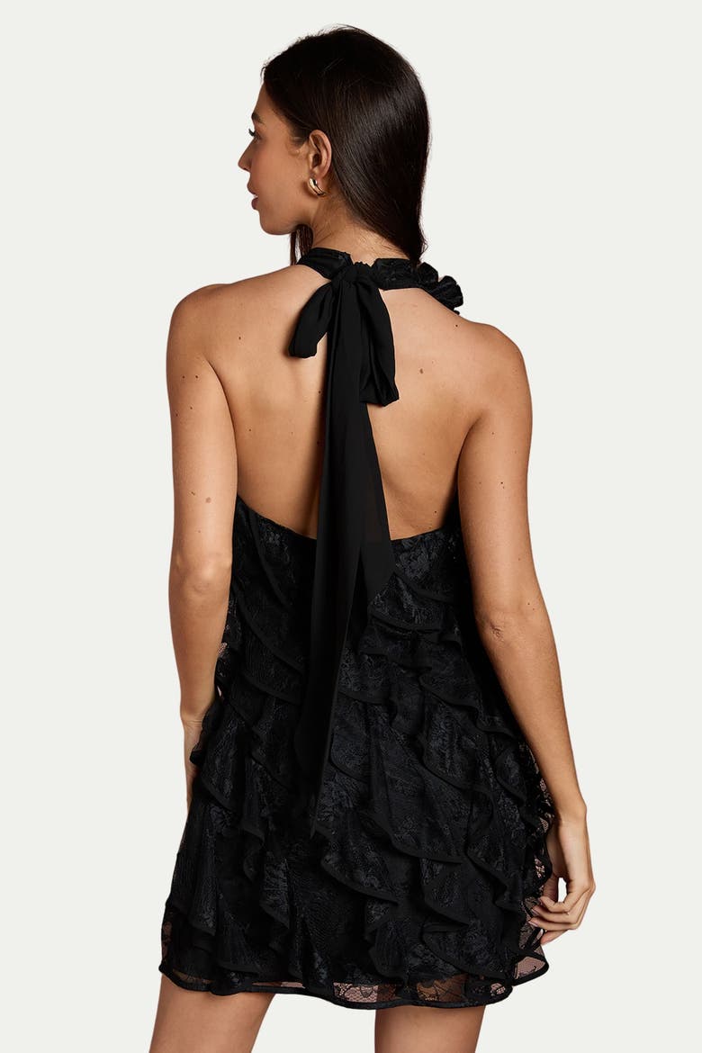 Lace Frill Mini Dress, Alternate, color, Black
