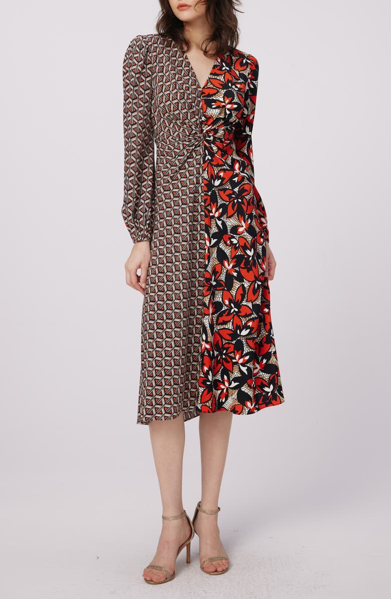DVF Asher Mix Print Long Sleeve Midi Dress, Main, color,