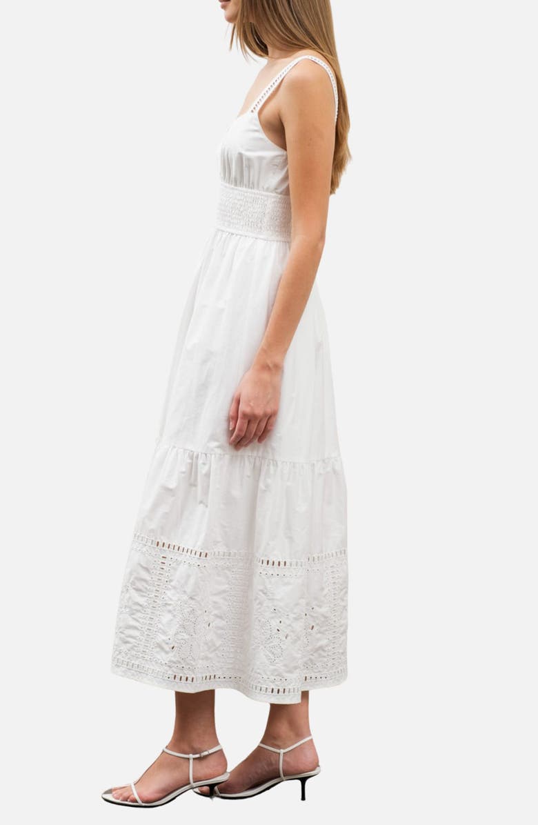 MOON RIVER Sleeveless Tiered Midi Sundress, Alternate, color, White