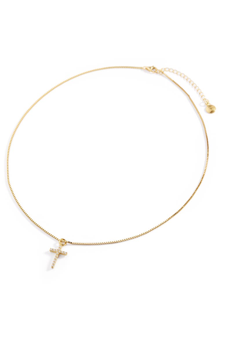 Pave Cross Necklace, Alternate, color, 18k Gold Over Sterling Silver