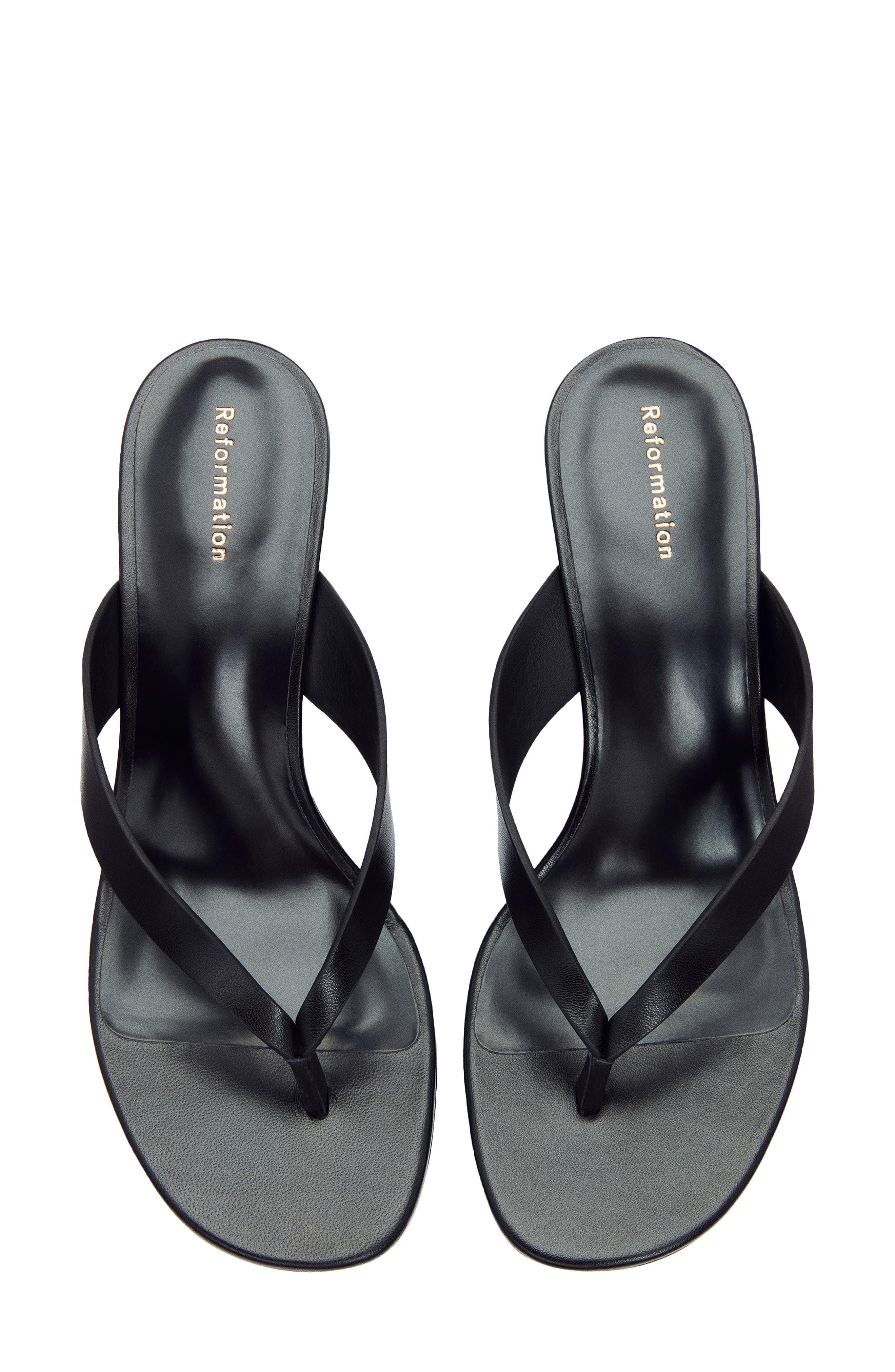 Reformation Jessie Wedge Thong Sandal, Alternate, color, Black Leather