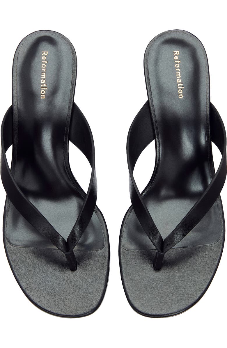 Reformation Jessie Wedge Thong Sandal, Alternate, color, Black Leather