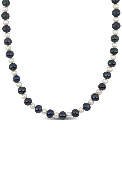 Men's 5–8mm Black & White Cultured Freshwater Pearl Necklace