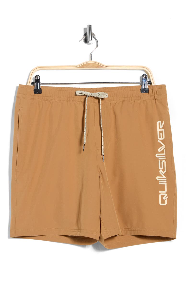 Wind Logo Volley Swim Trunks, Alternate, color, TOBACCO BROWN