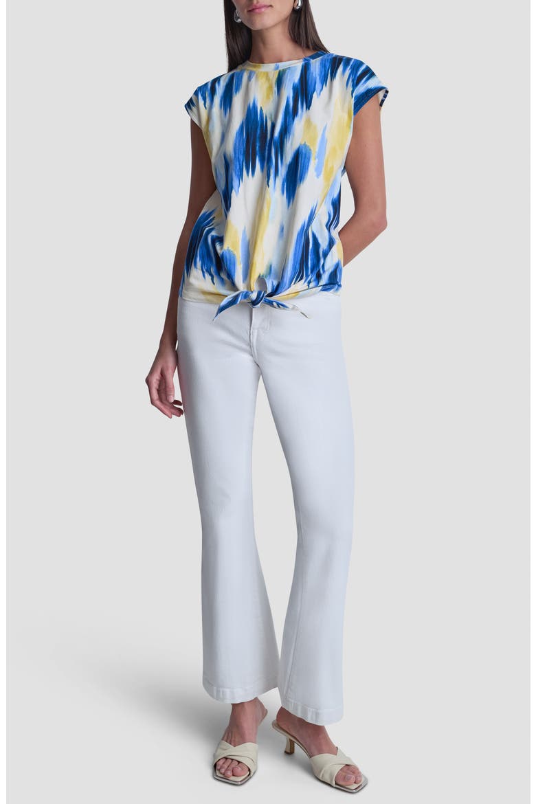 Abstract Print Side Tie Stretch Cotton Top, Alternate, color, SUNLIT SHORELINE