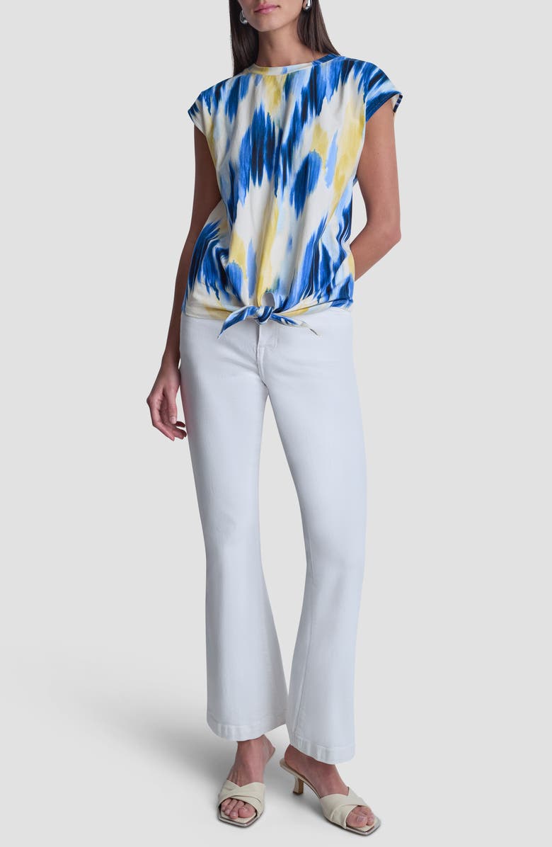 DKNY Abstract Print Side Tie Stretch Cotton Top, Alternate, color, Sunlit Shoreline